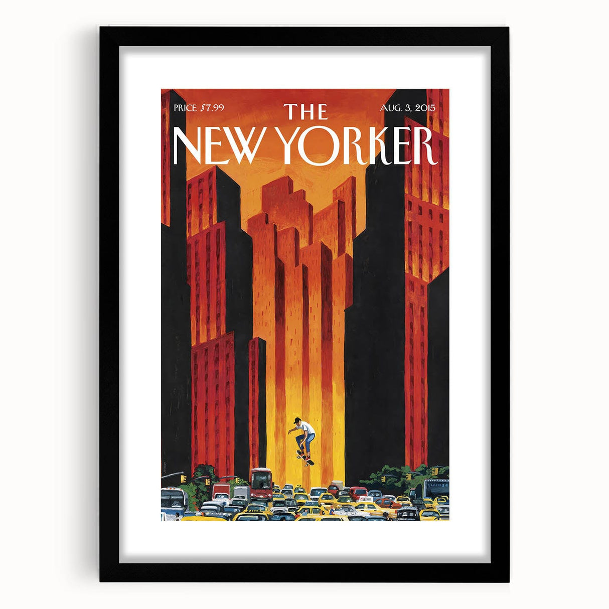 Vintage New Yorker Poster - Skateboarder in City Streets Art Print