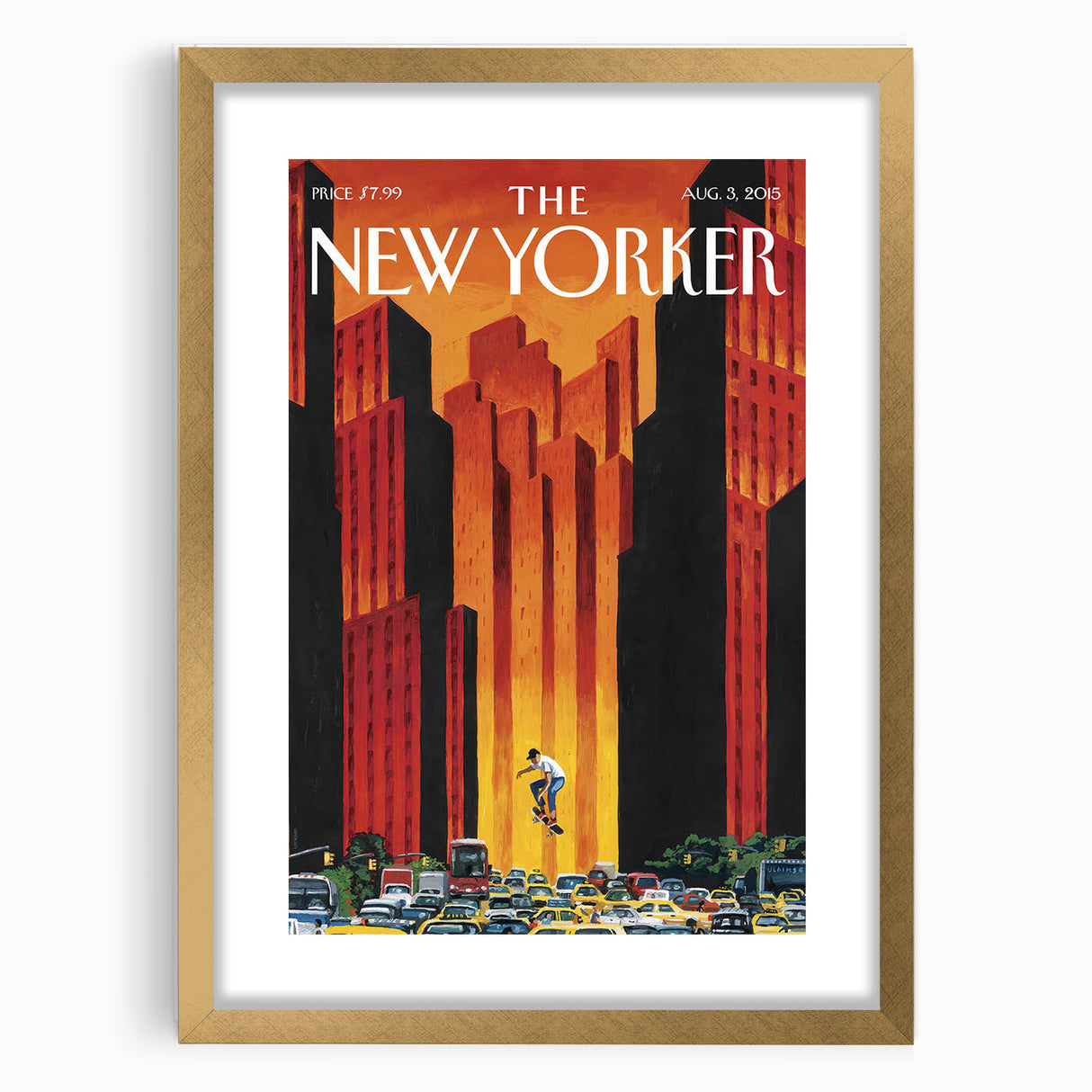 Vintage New Yorker Poster - Skateboarder in City Streets Art Print