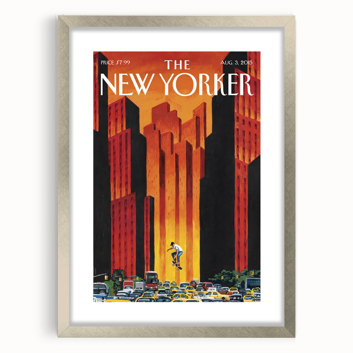 Vintage New Yorker Poster - Skateboarder in City Streets Art Print