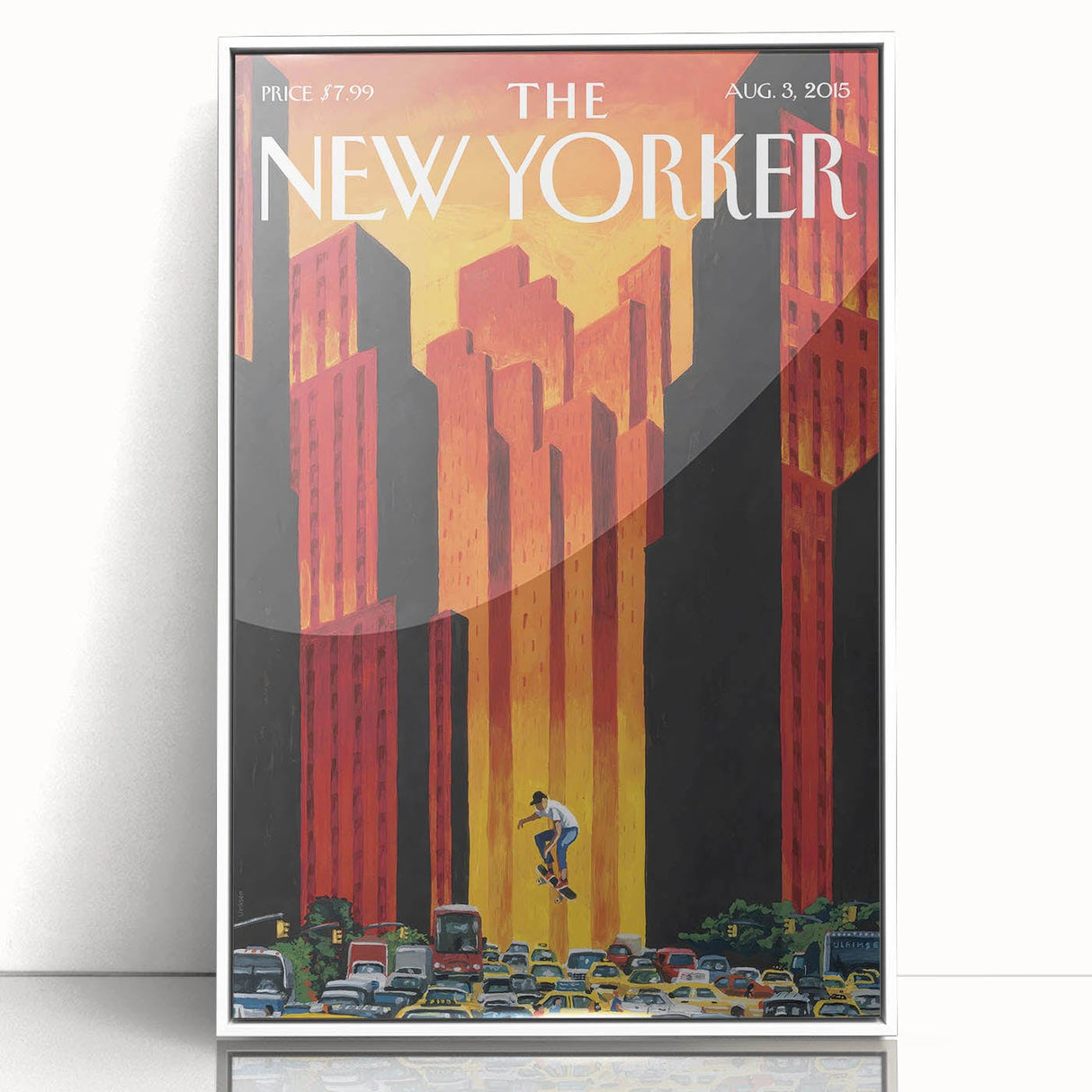 Vintage New Yorker Poster - Skateboarder in City Streets Art Print