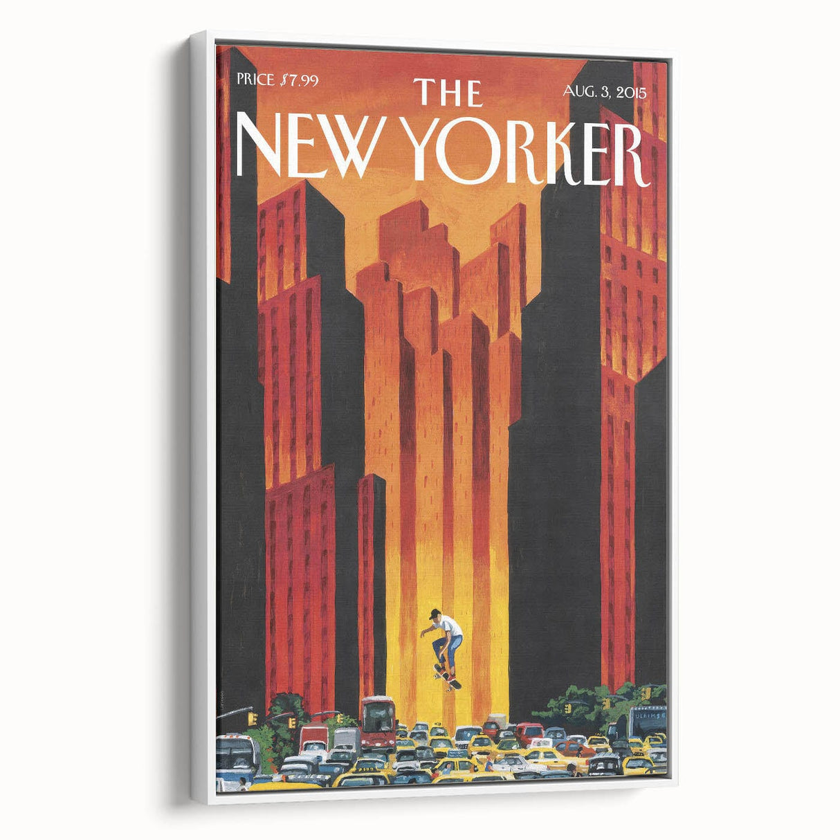 Vintage New Yorker Poster - Skateboarder in City Streets Art Print