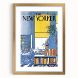Vintage New Yorker Poster - Library with Bright Bookshelves Art Print