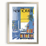 Vintage New Yorker Poster - Library with Bright Bookshelves Art Print