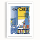 Vintage New Yorker Poster - Library with Bright Bookshelves Art Print