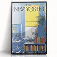 Vintage New Yorker Poster - Library with Bright Bookshelves Art Print