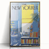 Vintage New Yorker Poster - Library with Bright Bookshelves Art Print