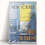 Vintage New Yorker Poster - Library with Bright Bookshelves Art Print