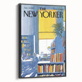 Vintage New Yorker Poster - Library with Bright Bookshelves Art Print