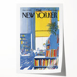 Vintage New Yorker Poster - Library with Bright Bookshelves Art Print