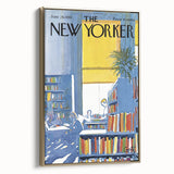 Vintage New Yorker Poster - Library with Bright Bookshelves Art Print