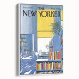 Vintage New Yorker Poster - Library with Bright Bookshelves Art Print