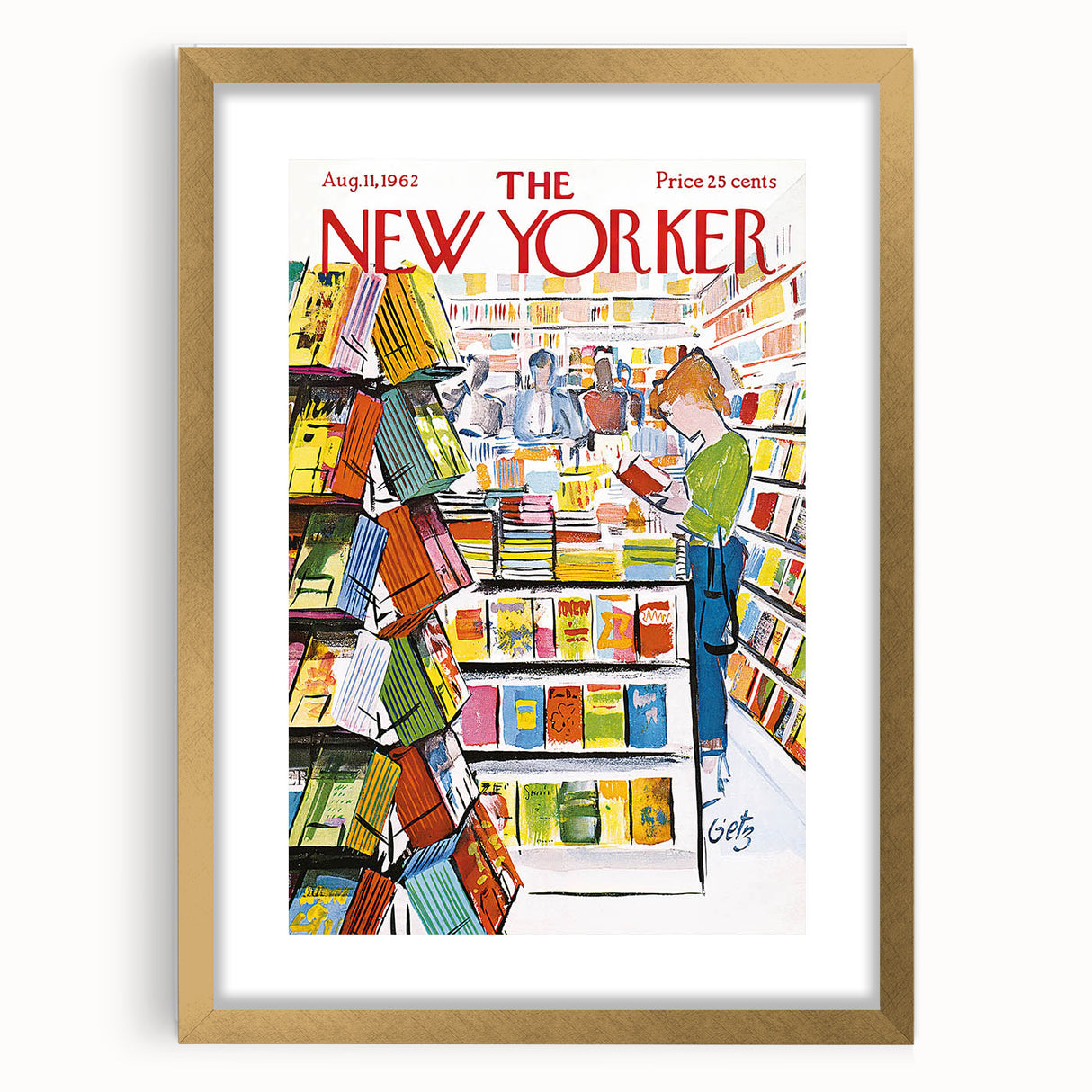 Vintage New Yorker Poster - Bookstore Scene Wall Art Print