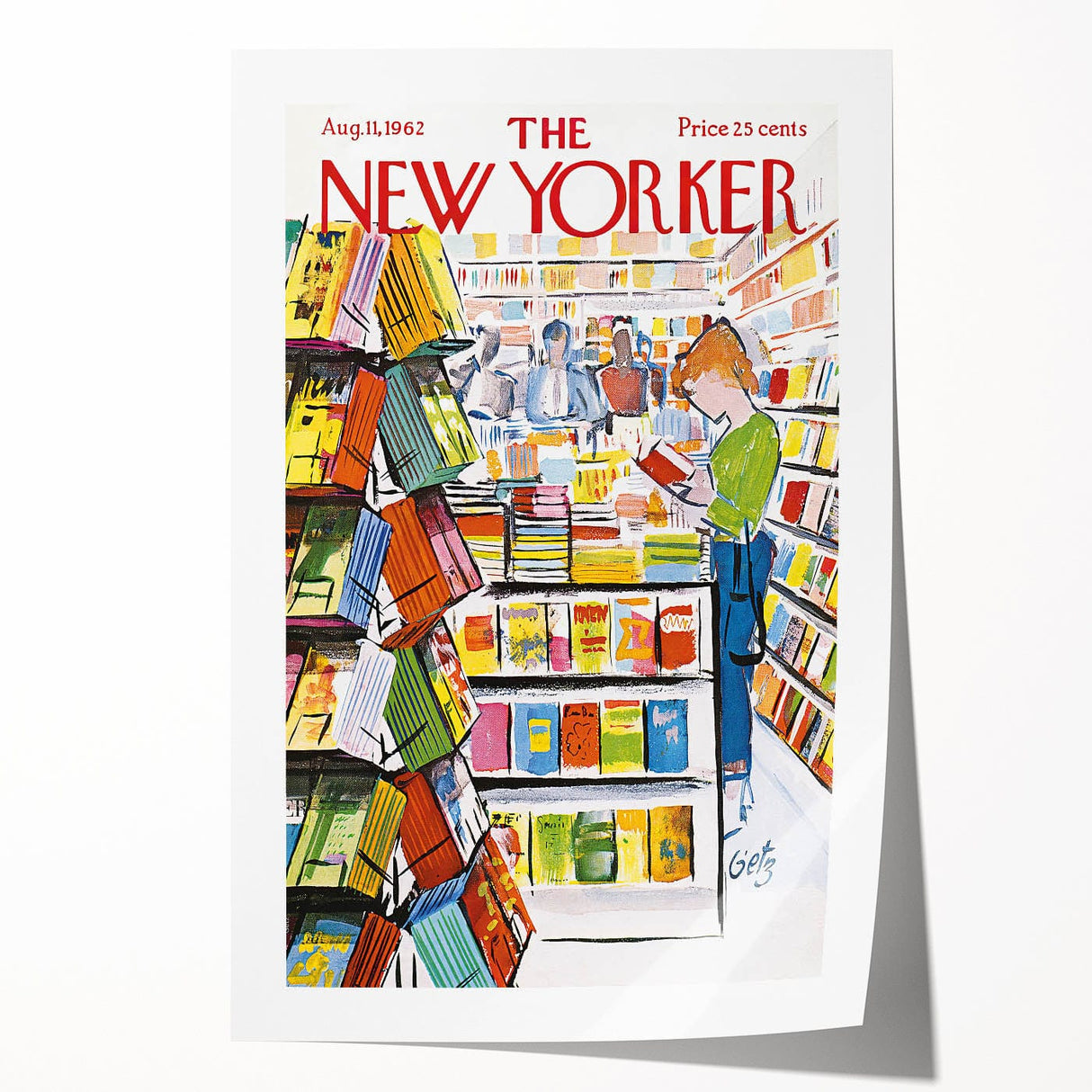 Vintage New Yorker Poster - Bookstore Scene Wall Art Print
