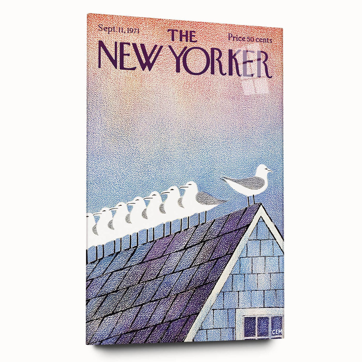 Vintage New Yorker Poster - Seagulls on Roof Wall Art Print
