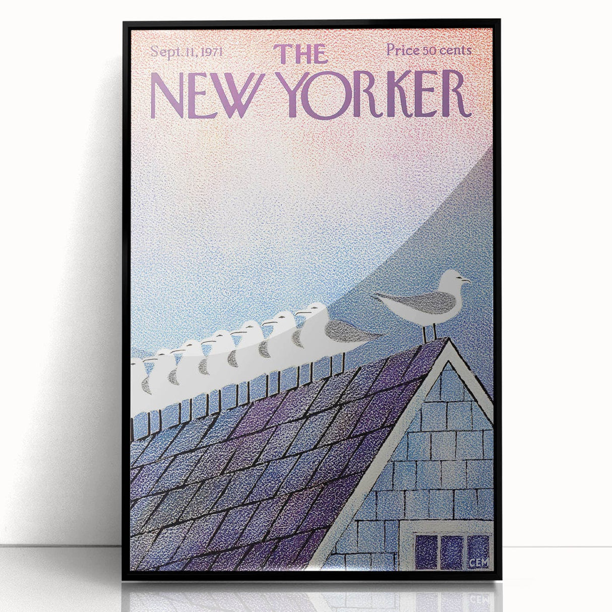 Vintage New Yorker Poster - Seagulls on Roof Wall Art Print