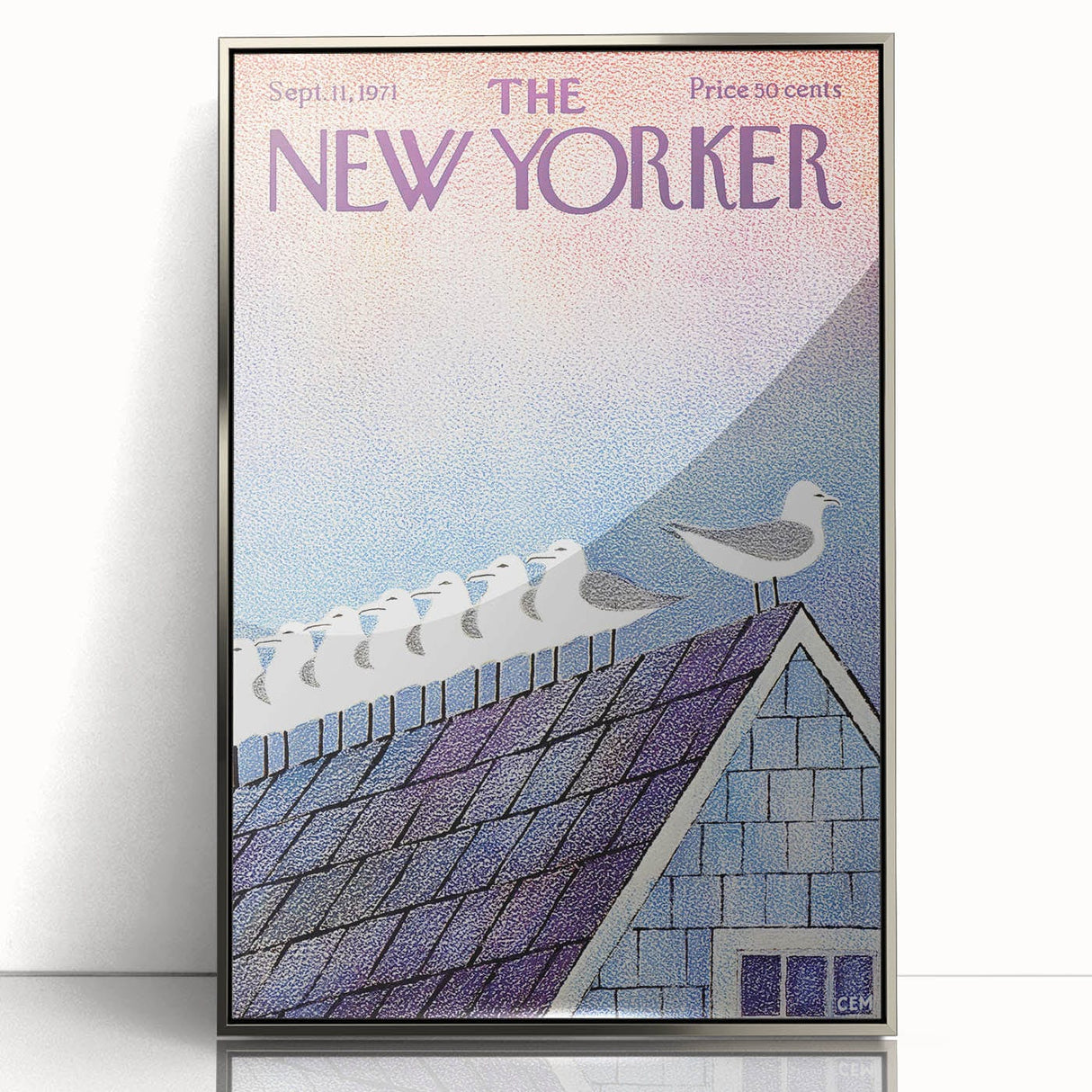 Vintage New Yorker Poster - Seagulls on Roof Wall Art Print