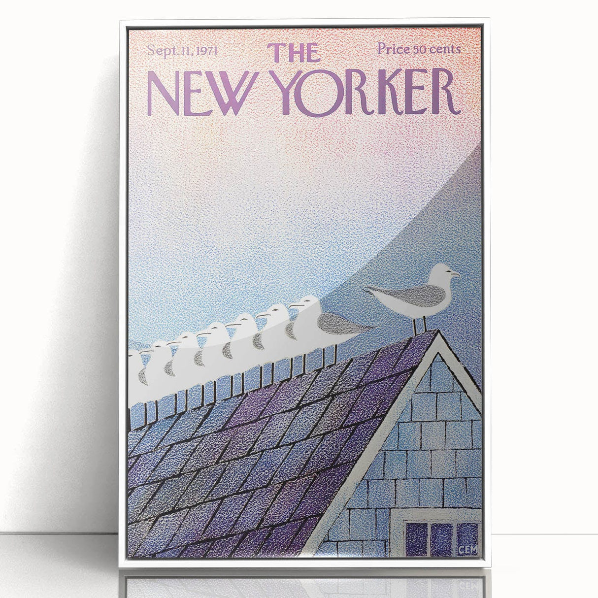 Vintage New Yorker Poster - Seagulls on Roof Wall Art Print