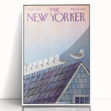 Vintage New Yorker Poster - Seagulls on Roof Wall Art Print