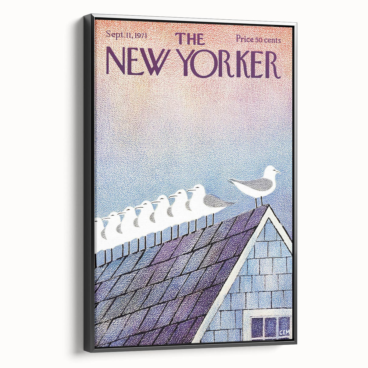Vintage New Yorker Poster - Seagulls on Roof Wall Art Print