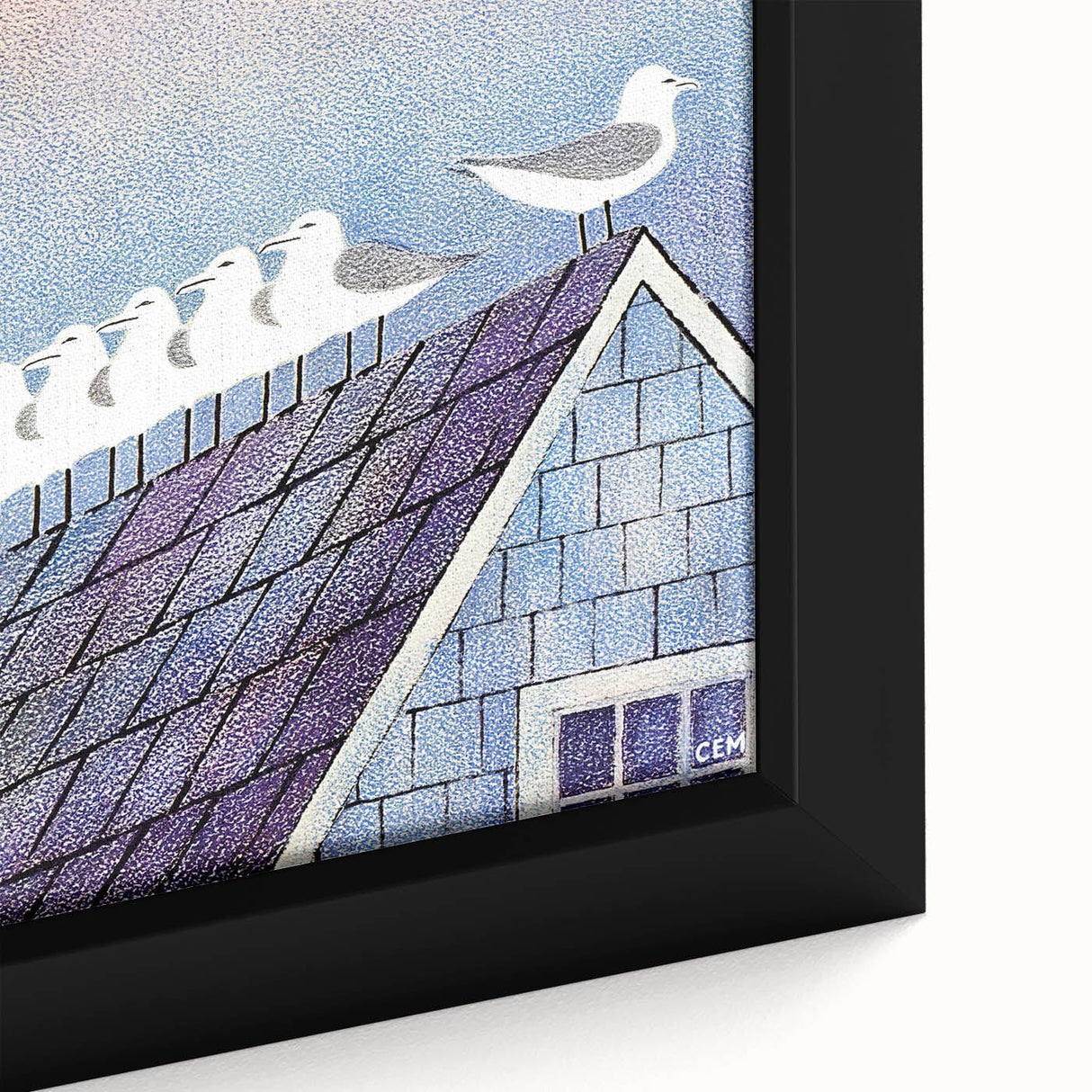 Vintage New Yorker Poster - Seagulls on Roof Wall Art Print