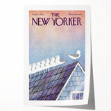 Vintage New Yorker Poster - Seagulls on Roof Wall Art Print