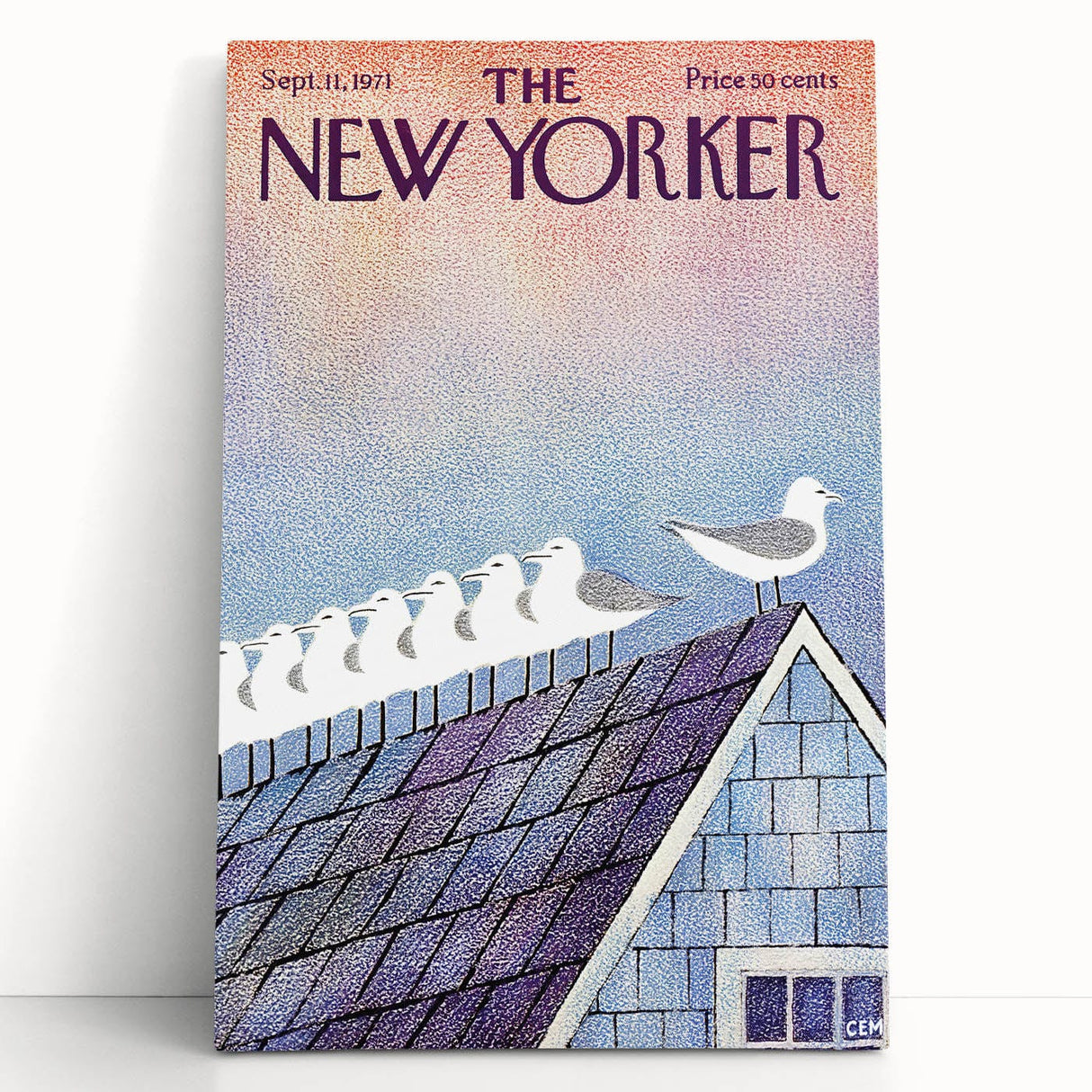 Vintage New Yorker Poster - Seagulls on Roof Wall Art Print