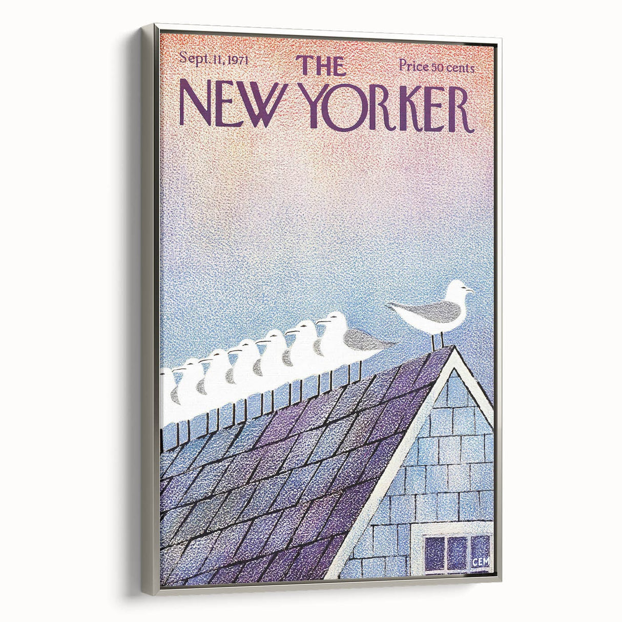 Vintage New Yorker Poster - Seagulls on Roof Wall Art Print