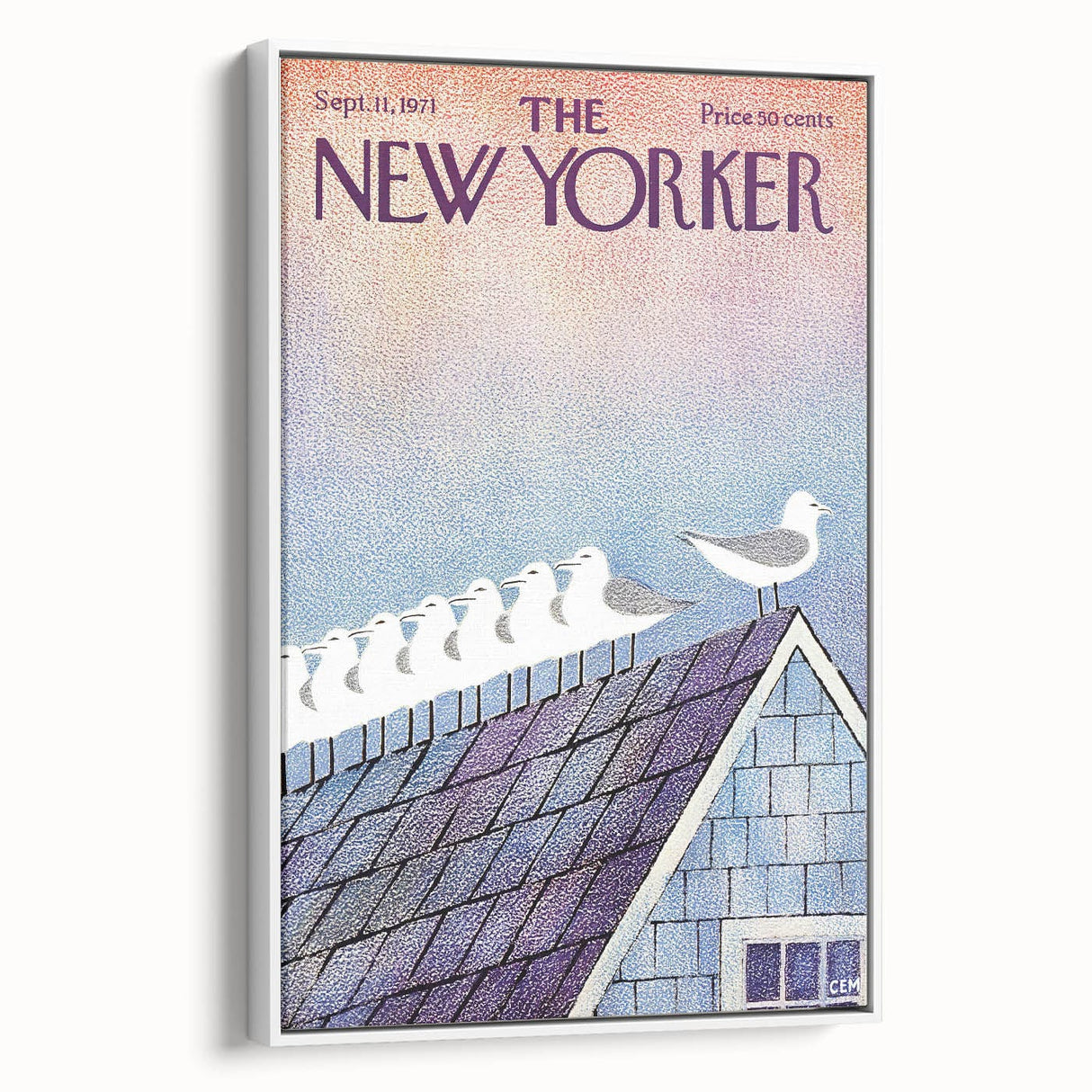 Vintage New Yorker Poster - Seagulls on Roof Wall Art Print
