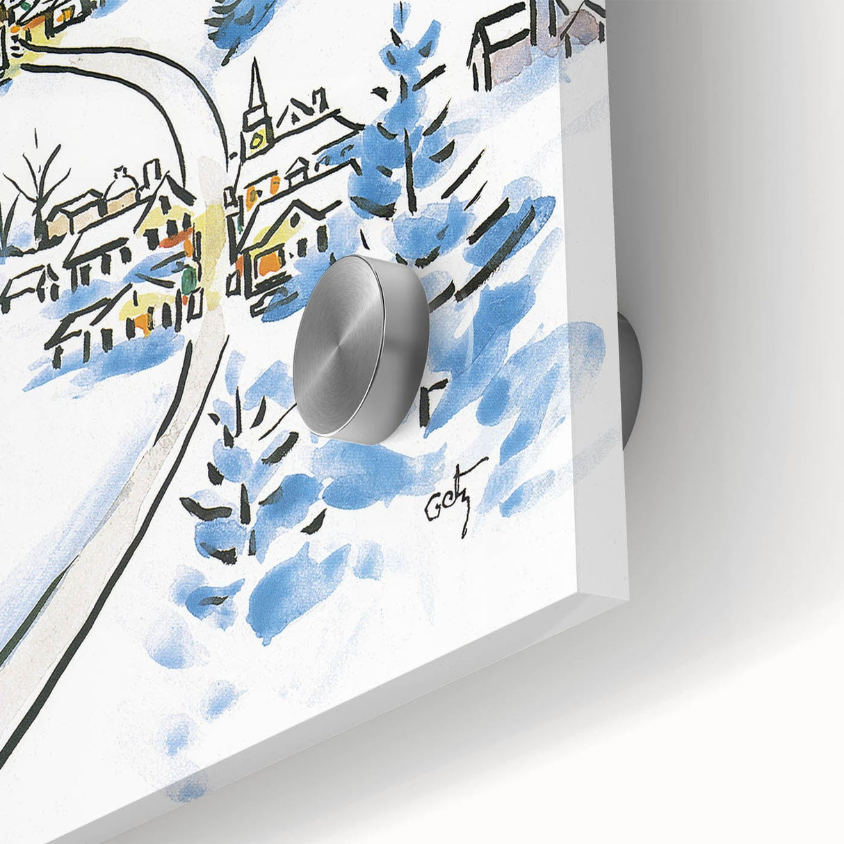 Vintage New Yorker Poster - Snowy Village Scene Wall Art Print