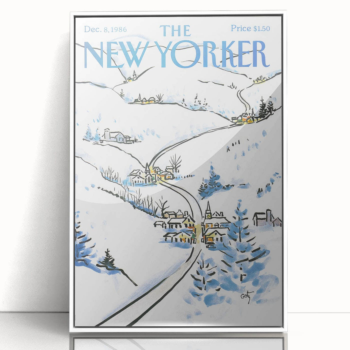 Vintage New Yorker Poster - Snowy Village Scene Wall Art Print
