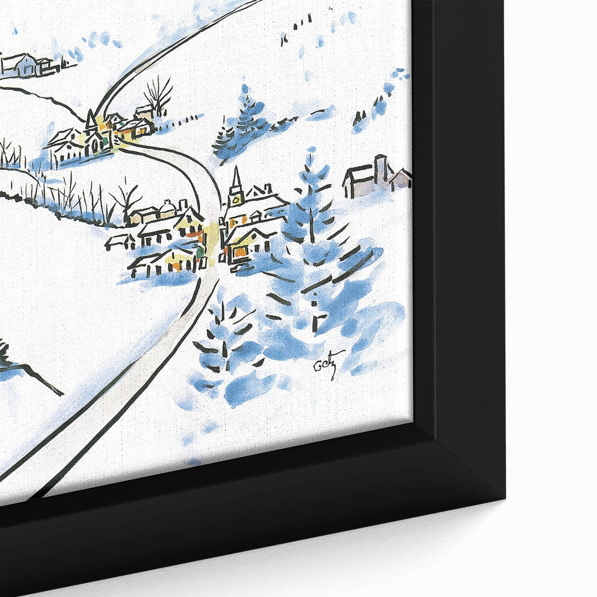 Vintage New Yorker Poster - Snowy Village Scene Wall Art Print