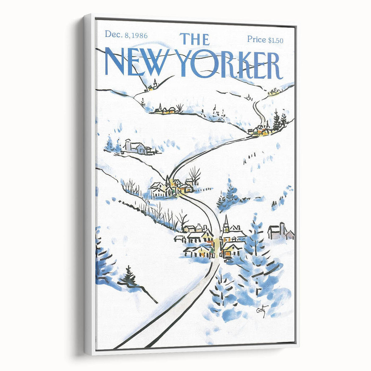 Vintage New Yorker Poster - Snowy Village Scene Wall Art Print