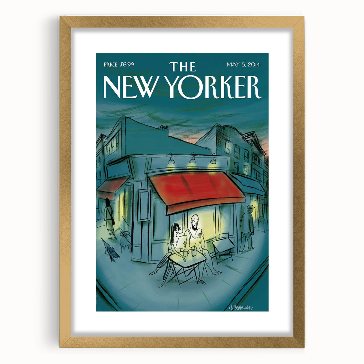 Vintage New Yorker Poster - Evening Cafe Scene Wall Art Print