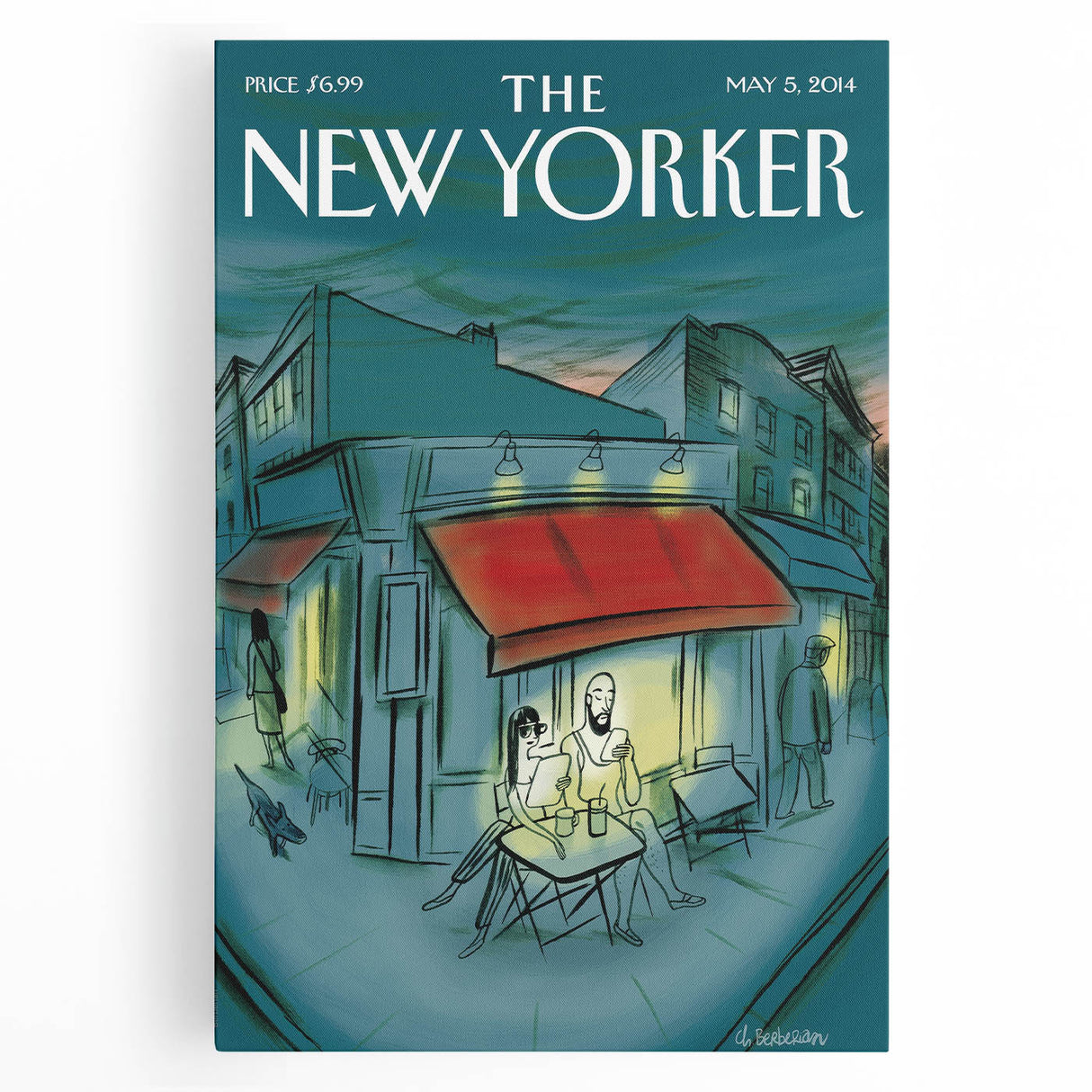 Vintage New Yorker Poster - Evening Cafe Scene Wall Art Print