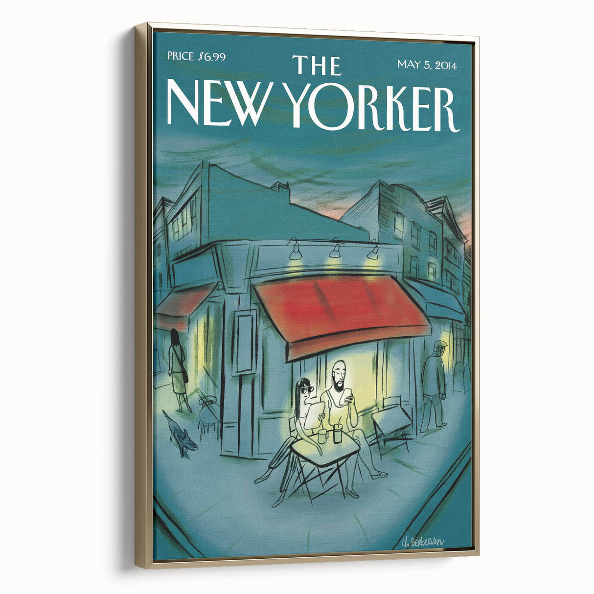 Vintage New Yorker Poster - Evening Cafe Scene Wall Art Print