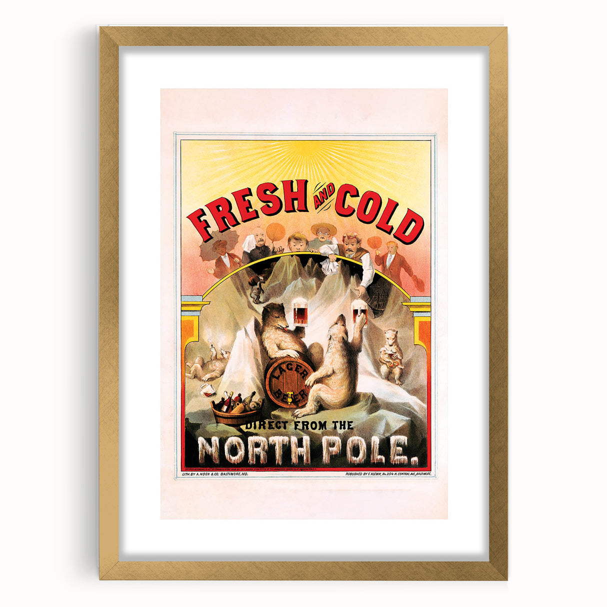 Vintage Fresh and Cold LAGER BEER Poster – Retro North Pole Advertising Art