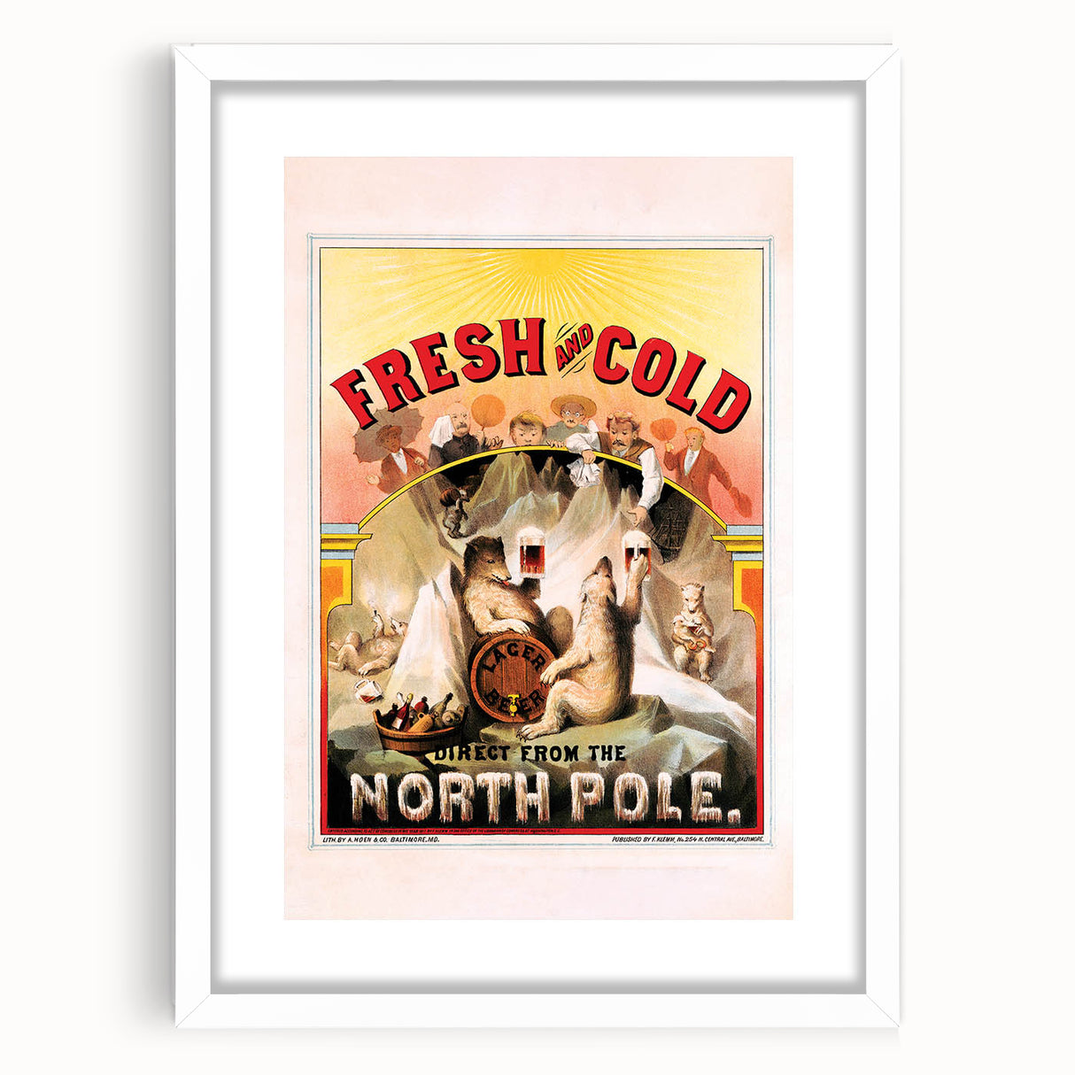 Vintage Fresh and Cold LAGER BEER Poster – Retro North Pole Advertising Art