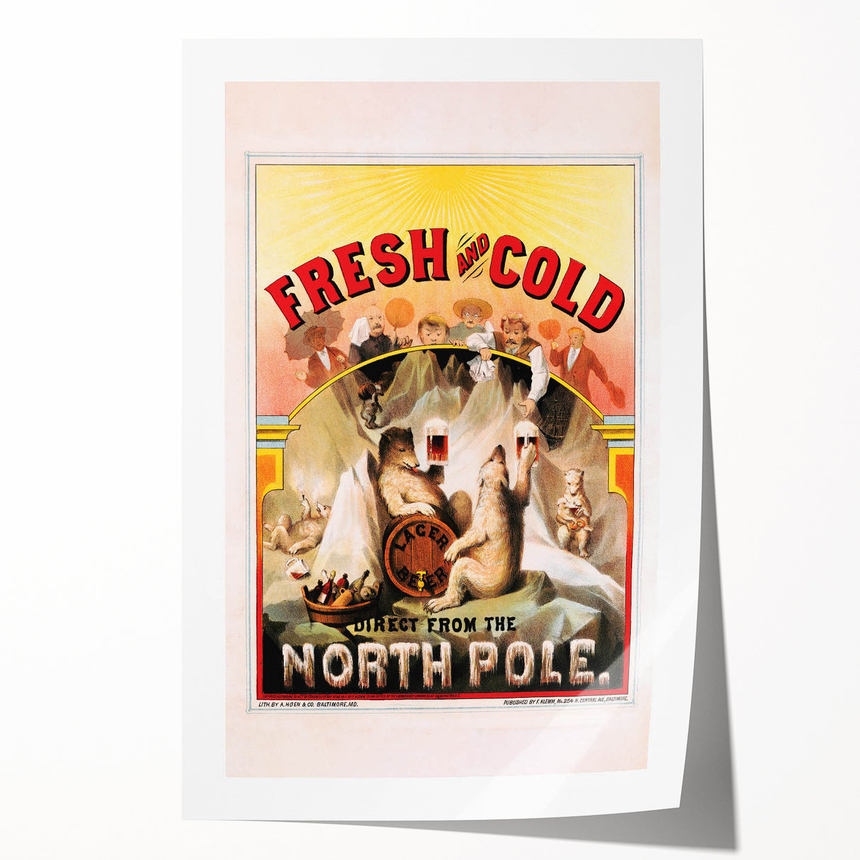 Vintage Fresh and Cold LAGER BEER Poster – Retro North Pole Advertising Art