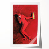 Vintage Red Devil Poster: Retro Art with Bold Design, Unique Print