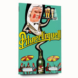 Vintage Pilsner Urquell Poster – Retro Beer Ad Art with Fun Cartoon