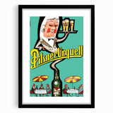 Vintage Pilsner Urquell Poster – Retro Beer Ad Art with Fun Cartoon