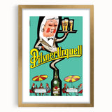 Vintage Pilsner Urquell Poster – Retro Beer Ad Art with Fun Cartoon