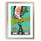 Vintage Pilsner Urquell Poster – Retro Beer Ad Art with Fun Cartoon