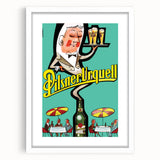 Vintage Pilsner Urquell Poster – Retro Beer Ad Art with Fun Cartoon