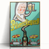 Vintage Pilsner Urquell Poster – Retro Beer Ad Art with Fun Cartoon