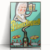 Vintage Pilsner Urquell Poster – Retro Beer Ad Art with Fun Cartoon