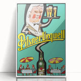 Vintage Pilsner Urquell Poster – Retro Beer Ad Art with Fun Cartoon
