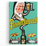 Vintage Pilsner Urquell Poster – Retro Beer Ad Art with Fun Cartoon