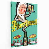 Vintage Pilsner Urquell Poster – Retro Beer Ad Art with Fun Cartoon