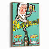 Vintage Pilsner Urquell Poster – Retro Beer Ad Art with Fun Cartoon